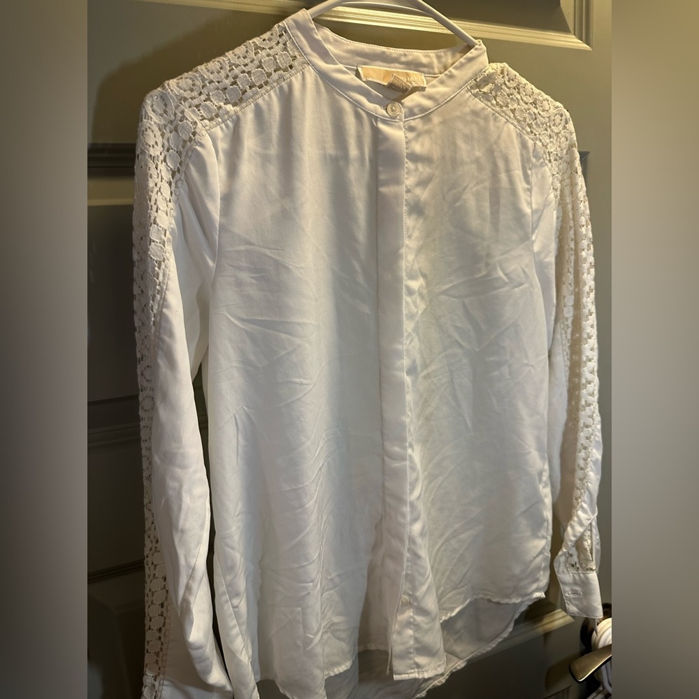 Michael Kors, white, long sleeve button up shirt.